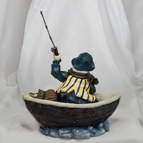 VTG Hand-Painted Santa Fisherman Figurine Boat With Fishing Rod Nautical Resin - Picture 4 of 11